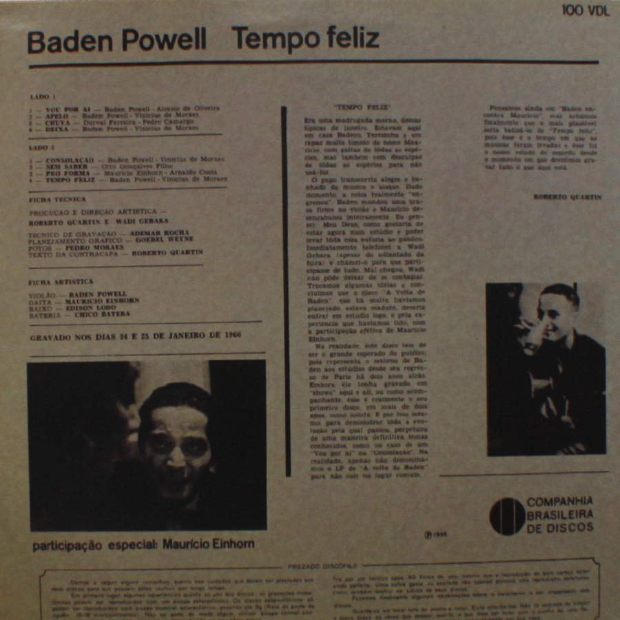 Disco de vinil Baden Powell - Tempo Feliz - Capa Digitalizada