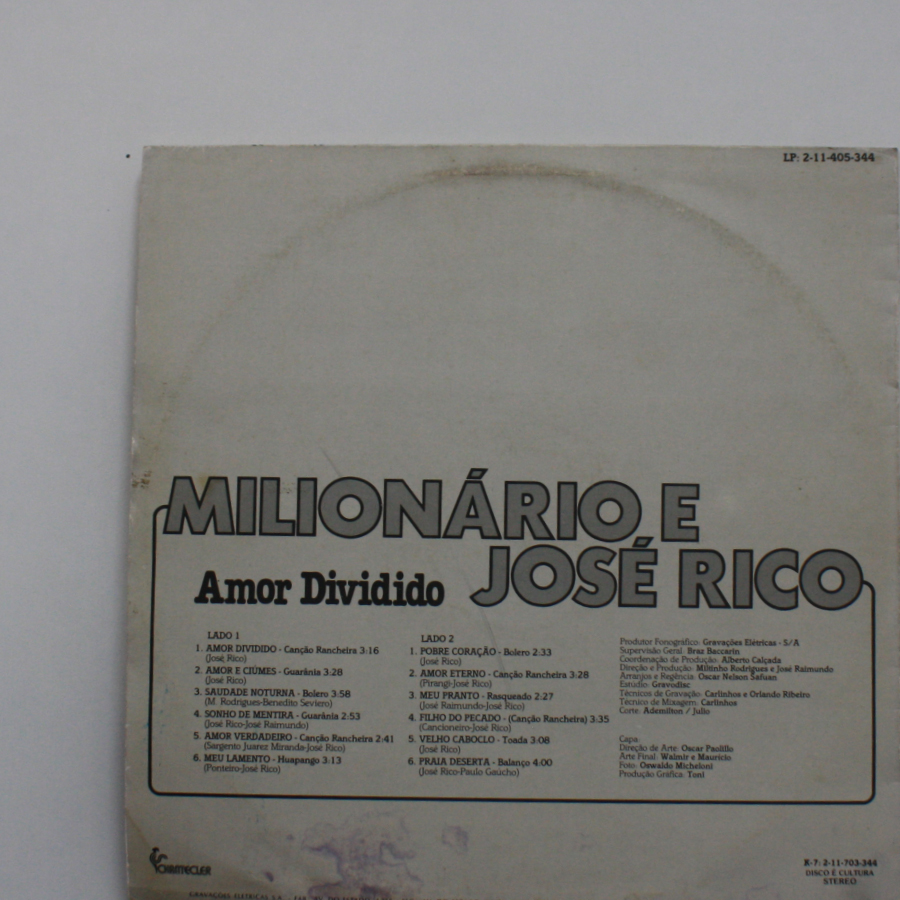 Milionário & José Rico – Amor Dividido - Vol. 10 Vinil Records