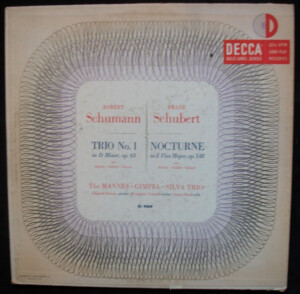 Robert Schumann, Franz Schubert, The Mannes Gimpel Silva Trio – Trio No.1 In D Minor, Op.63 / Nocturne In E Flat Major, Op.148 º
